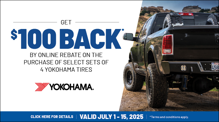 Rebate on Yokohama Tires: Valid from July 1st-July 15th 2025